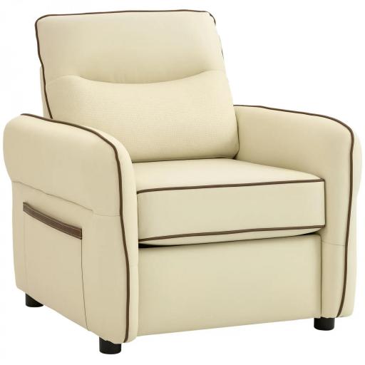 Butaca de Salón Tapizada en Cuero Sintético Sillón Relax con Reposabrazos Acolchado Grueso para Dormitorio Beige [9]