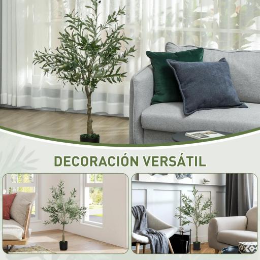 Planta Artificial Decorativa de 120 cm Árbol de Olivo con 450 Hojas y 20 Aceitunas en Maceta para Interior Verde [2]