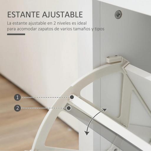 Zapatero de 2 Cajones para 12 Pares de Zapatos Mueble con Puertas Abatibles y Estante Ajustable 79x23x90,5 cm Blanco [4]