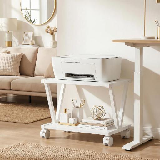 Soporte para Impresora de 2 Niveles Bajo Escritorio con Ruedas Bloqueables para Oficina en Casa 44x28x32 cm Blanco [7]