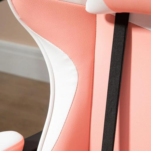 Silla Gaming Silla de Escritorio Reclinable 135° Reposacabezas y Cojín Lumbar 63x67x122-130 cm Rosa [7]
