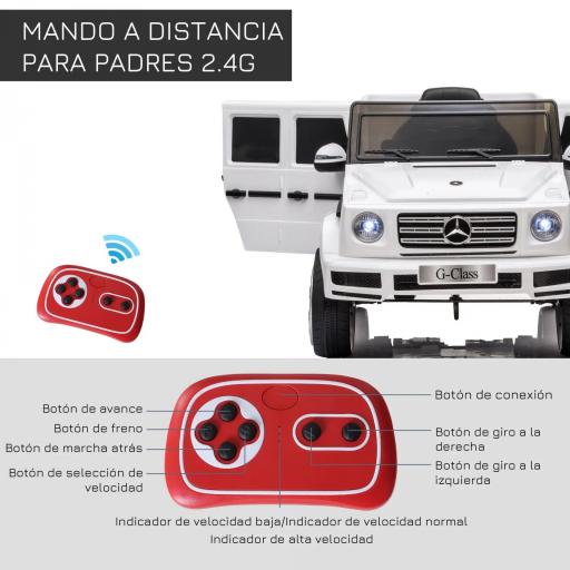Coche Eléctrico para Niños de Batería 12 V BENZ G500 con Control Remoto Música Bocina 3-5 km/h Carga 30 kg Blanco [5]