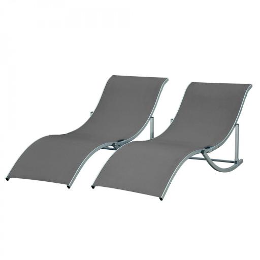  2 Tumbonas Plegables con Marco de Aluminio en Forma de S Carga de 120 kg para Piscina Terraza 165x61x63 cm Gris Oscuro [8]