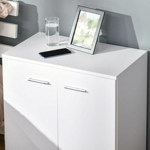 Mesa Armario Movil Mueble TV de Madera Con Ruedas y 2 Puertas Consola Cajonera 60x35x65cm [6]