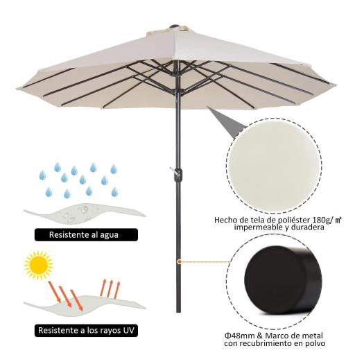 Sombrilla Doble para Jardín 460x270x240 cm Parasol Anti UV con Manivela para Exterior Patio Terraza Piscina Color Beige [4]