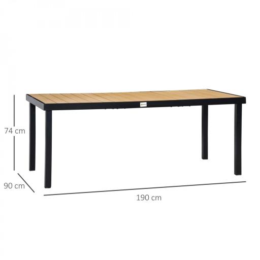 Mesa de Comedor Exterior de Aluminio Mesa de Jardín Exterior para 8 Personas con Encimera de Listones para Terraza Balcón 190x90x74 cm Natural y Negro [1]