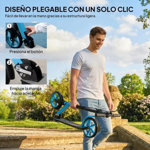 Patinete Plegable para Adultos y Niños de +14 Años Scooter con Manillar Ajustable 91,5x36,5x91-104 cm Azul [4]