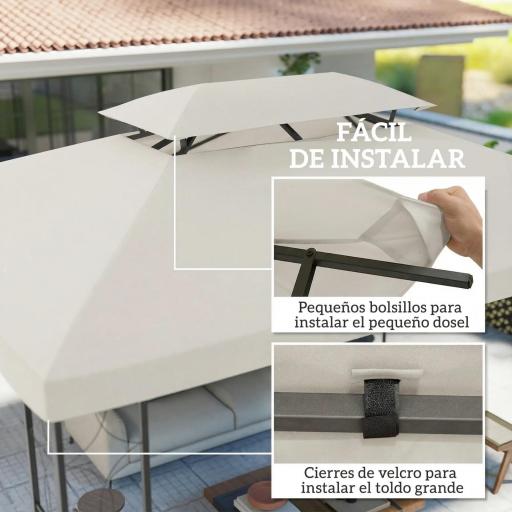 Toldo de Recambio 4x3 m con Techo Doble Orificios de Drenaje y Protección UV Solo Toldo NO Incluye Marco Crema [8]