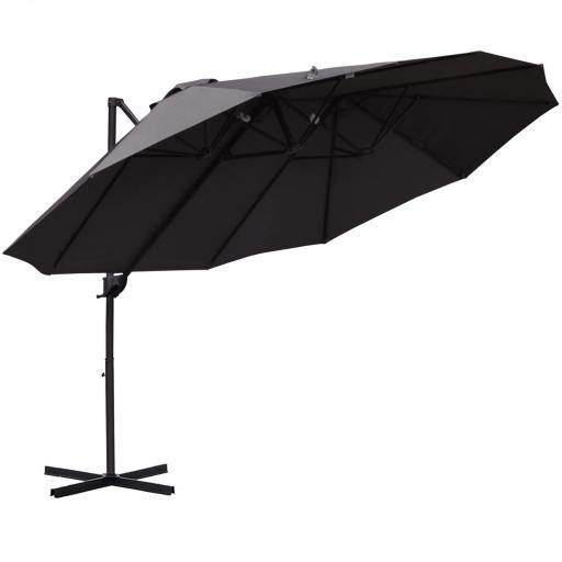 Sombrilla Doble de 270x445x260 cm Parasol Grande Inclinable con Manivela para Abrir y Cerrar Fácil Color Gris [9]