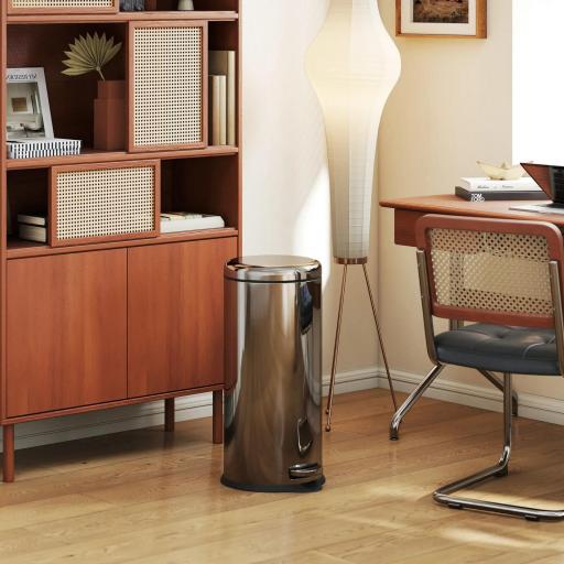 Cubo de Basura con Apertura a Pedal Basurero Automático Cierre Interno Extraíble con Volumen de 30 L Acero Inoxidable Ф29,2x62,9 cm Plateado [6]