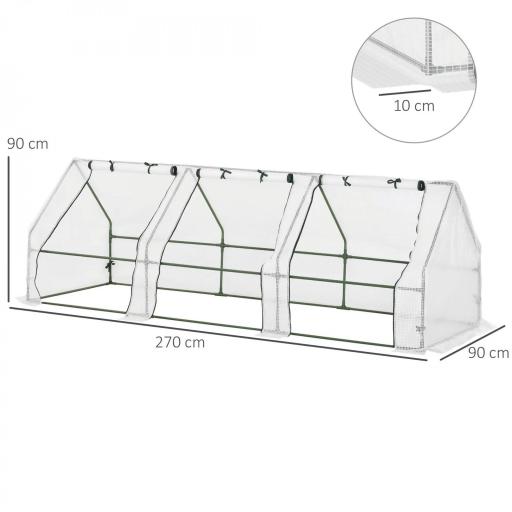 Invernadero de Exterior Invernadero de Jardín 270x90x90 cm Tipo Caseta con 3 Ventanas Marco de Acero y Cubierta de PE 140g/㎡ para Cultivo Plantas Flores Tomates Blanco [1]