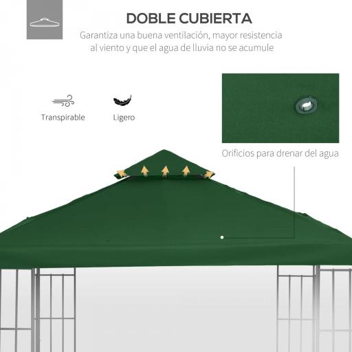 Techo de Repuesto para Cenador, 3x3 m, Cubierta de Repuesto con Techo Doble, 8 Orificios de Drenaje y Protección UV, SOLO Toldo de Recambio para Pabellón Gazebo, Verde [1]