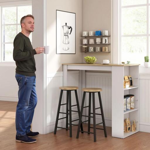 Mesa de Bar Mesa de Bistró Mesa de Comedor Mesa Alta con 3 Estantes Laterales y Estructura de Madera 112x57x106cm Blanco [7]