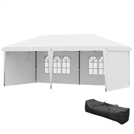 Carpa Plegable 6x3 m Pop-up con 4 Laterales Desmontables Cenador de Jardín con 2 Ventanas y Bolsa de Transporte Blanco [8]