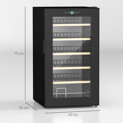 Nevera Vinos 24 Botellas 65L con Luz LED Interior Pantalla Táctil Puerta de Vidrio y 5 Estantes de Metal Negro [1]