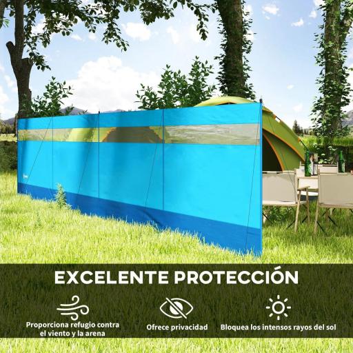 Cortavientos para Camping de 725 cm con Panel Transparente Postes de Acero, Estacas y Bolsa de Transporte para Exterior [4]