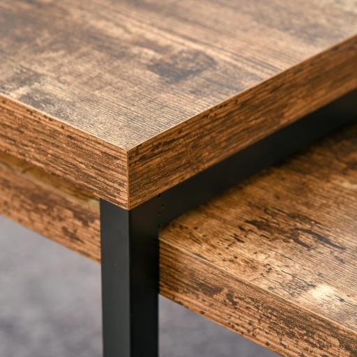 Juego de 2 Mesas de Centro, Mesa Nido Moderna, Mesitas Auxiliares, Marco de Metal, para Salón, Dormitorio, Grande 90x48x42 cm y Pequeña 59x42x36 cm, Marrón Rústico y Negro [7]