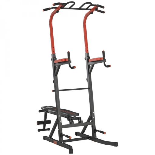 Estación de Musculación Torre de Entrenamiento con Altura Ajustable y Respaldo Regulable en 5 Posiciones Barra de Dominadas Fitness Flexiones Acero 108x178x202-238 cm Negro [9]