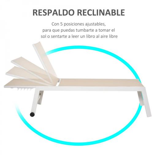 Tumbona de Jardín de Aluminio Tumbona Exterior con Respaldo Reclinable en 5 Posiciones Carga 120 kg 169x65x102 cm Beige [3]