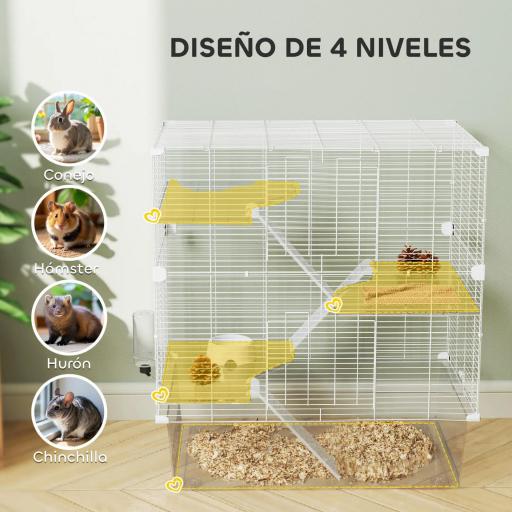 Jaula para Animales Pequeños con Múltiples Niveles Bandeja y Accesorios Incluidos 73x47x80 cm Blanco [3]