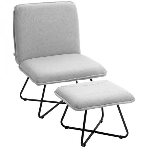 Butaca con Reposapiés Sillón para Lectura con Patas de Acero en Forma de Cruz Gris Claro [8]