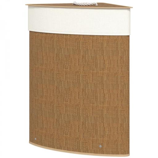 Cesto Ropa Sucia Bambú para Esquina 55L con Tapa y Asa Bolsa Extraíble Lavable 35x35x60 cm Marrón [8]