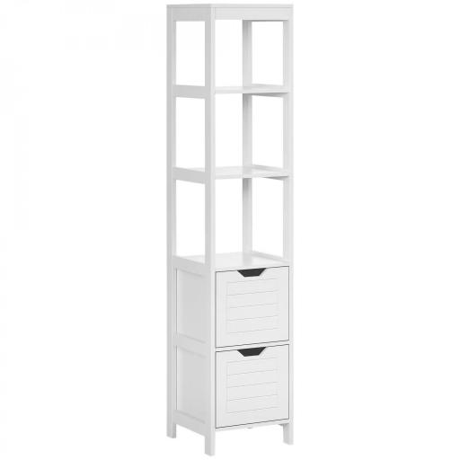 Mueble Columna con 3 Estantes Abiertos y 2 Cajones de Almacenaje Diseño Antivuelco 30x30x144 cm Blanco [9]