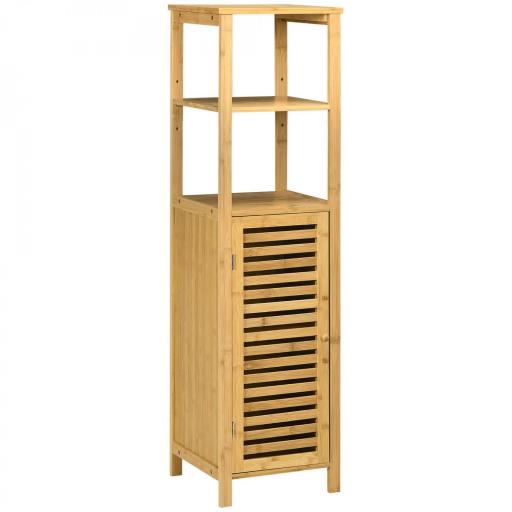 Armario Auxiliar de Baño de Bambú Estantería de Baño con 2 Estantes Abiertos y Puerta de Rejilla 32,9x29,9x120cm Natural [8]