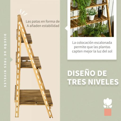 Soporte para Plantas de Madera de 3 Niveles Estantería para Plantas Plegable Soporte para Macetas 80x37x93 cm Natural [4]