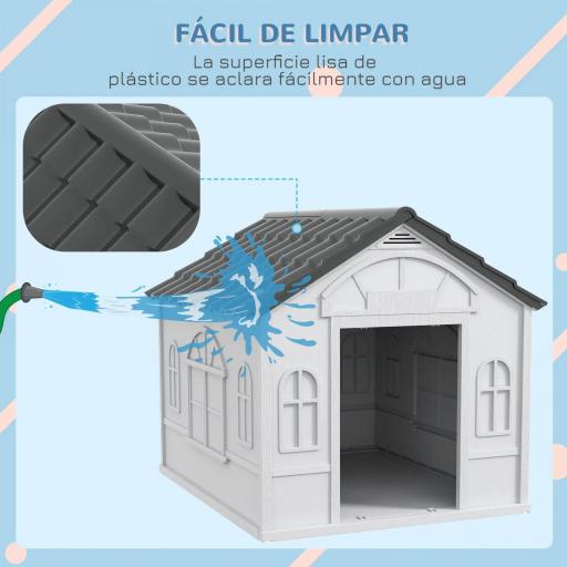  Casa para Perros 84,2x98,2x82 cm con Patrón de Ventana y Techo de Tejas de Imitación para Perros Grandes Gris y Blanco [4]