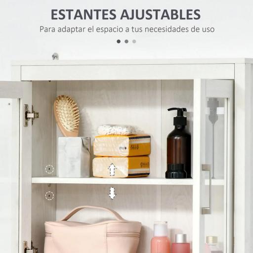 Armario de Baño de Pared con Puertas de Vidrio y Estante Ajustable Mueble Colgante Moderno 60x19,5x54 cm Blanco [5]