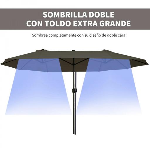 Sombrilla Doble para Jardín 460x270x240 cm Parasol Anti UV con Manivela para Exterior Patio Terraza Piscina Color Gris [2]