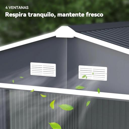 Cobertizo de Jardín 8,3 m² 277x322x192 cm con 2 Puertas Corredizas Base Refuerzo (Suelo NO Incluido) Gris [6]