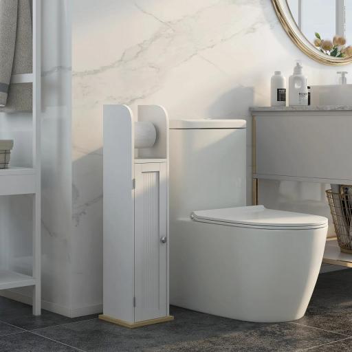 Armario de Baño con Soporte para el Papel Higiénico y Armario de 3 Compartimentos 20x20x80 cm Blanco