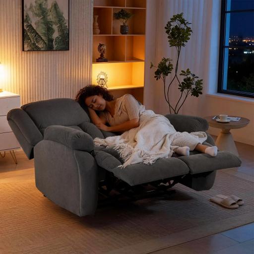 Sillón de 2 Plazas Relax Reclinable Manual Sillón Relax Tapizado en Terciopelo Reposapiés Ajustable Asiento Amplio Gris [6]