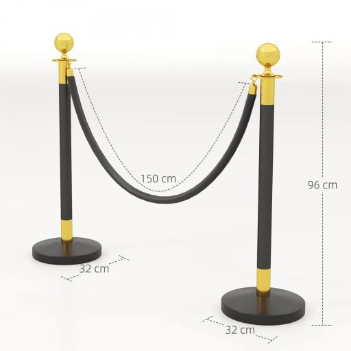 Postes Separadores de Acero Inoxidable de 2 Piezas 96 cm de Altura Base Rellenable 2 Cuerdas de Terciopelo Negro [4]