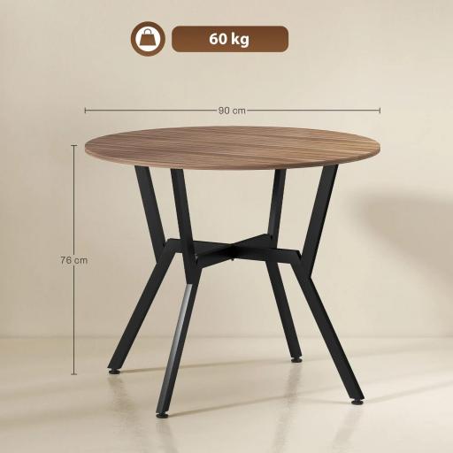 Mesa de Comedor Redonda de Estilo Industrial con Encimera de Madera y Marco de Acero Ø90x76 cm Marrón [1]