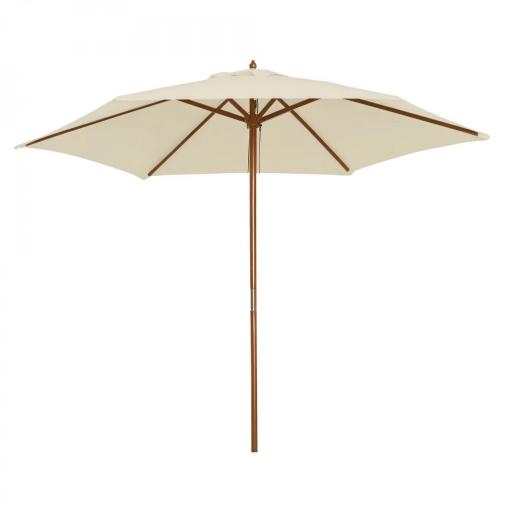 Sombrilla Parasol de Madera 250x230 cm para Exterior con 6 Varillas Sistema de Polea Color Crema [8]