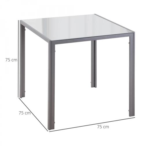 Mesa de Comedor de Cristal Mesa de Cocina Cuadrada para 4 Personas con Patas de Metal para Salón 75x75x75 cm Gris [1]