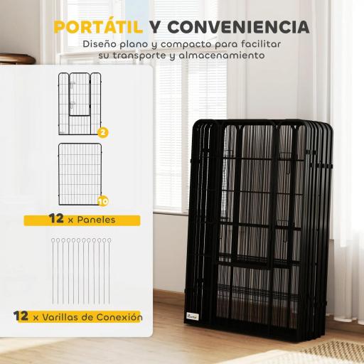 Parque para Perros de 12 Paneles con 2 Puertas Corralito para Perros para Exterior Interior de Acero 80x120 cm Negro [3]