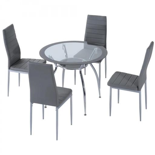 Juego Mesa de Comedor y 4 Sillas Conjunto de Muebles de 5 Piezas Mesa Redonda Ø90x75 cm y 4 Sillas 42x52x96 cm Gris [8]