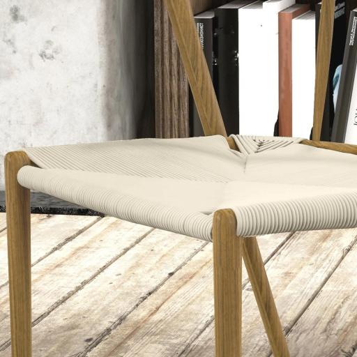 Pack de 2 Sillas de Comedor Moderno con Asiento de Cuerda de Papel Sillas de Cocina Apilables 51x51x71 cm Roble y Crema [6]