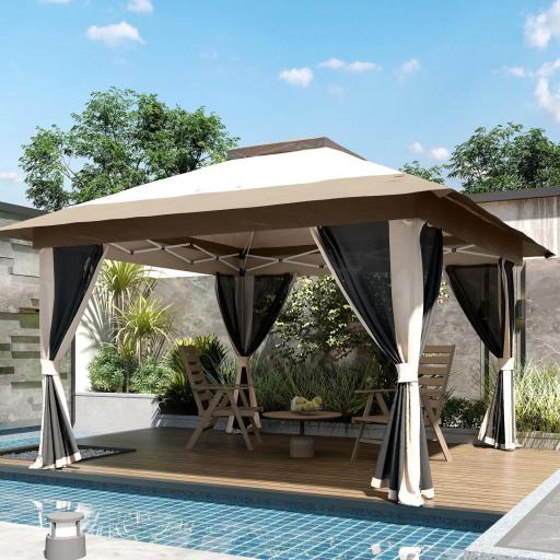 Cenador Plegable 3,6x3,6 m con Laterales de Malla UPF50+ Altura Ajustable Bolsa con Ruedas y Bolsas de Arena Beige [5]