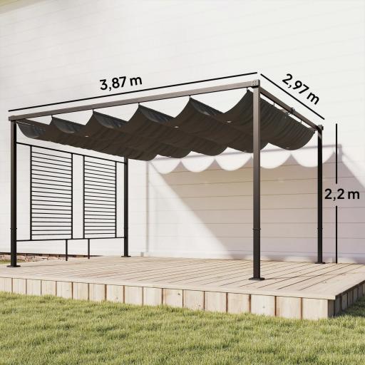 Pérgola de Jardín 4x3 m con Techo Retráctil 2 Paneles de Privacidad UPF50+ Cenador de Jardín para Patio Exterior Gris [1]
