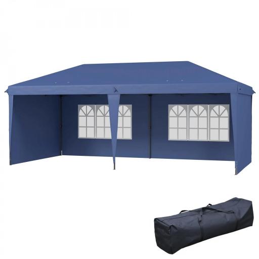 Carpa Plegable 6x3 m Pop-up con 4 Laterales Desmontables Cenador de Jardín con 2 Ventanas y Bolsa de Transporte Azul [8]