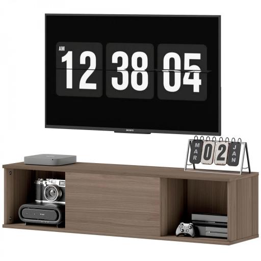 Armario de Pared Mueble de TV Colgante con 2 Compartimentos Abiertos y Puerta Abatible 120x30x29,5 cm Marrón [8]