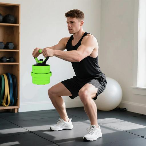 Kit de Gimnasio 4 en 1 con Barra de Pesas Mancuernas Kettlebell para Entrenamiento de Fuerza en Casa Color Verde y Negro [7]