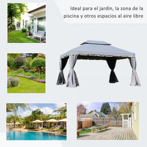 Cenador de Jardín 4x3m Pabellón de Jardín Gazebo con Doble Techo Estructura de Aluminio UPF50+ para Exterior Gris [5]