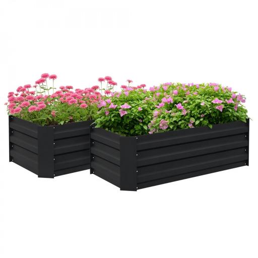 Juego de 2 Jardineras Exterior Grandes de Acero Galvanizado Huertos Urbanos para Terraza Jardín 100x50x30 cm Negro [8]