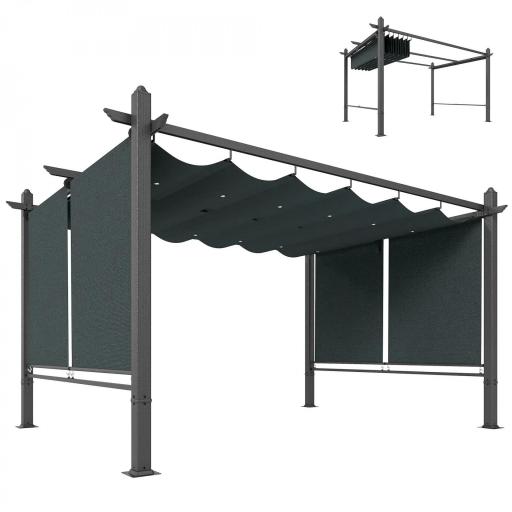 Pérgola de Jardín 4x3 m con Cortinas Enrollables Automáticas y Techo Retráctil Cenador de Jardín con UPF50+ Gris Oscuro [9]